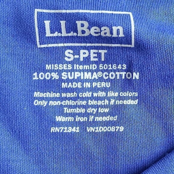 L.L. Bean 100% Supima Cotton 3/4 Sleeve Royal Blue Top - Size Small Petite - Picture 7 of 7
